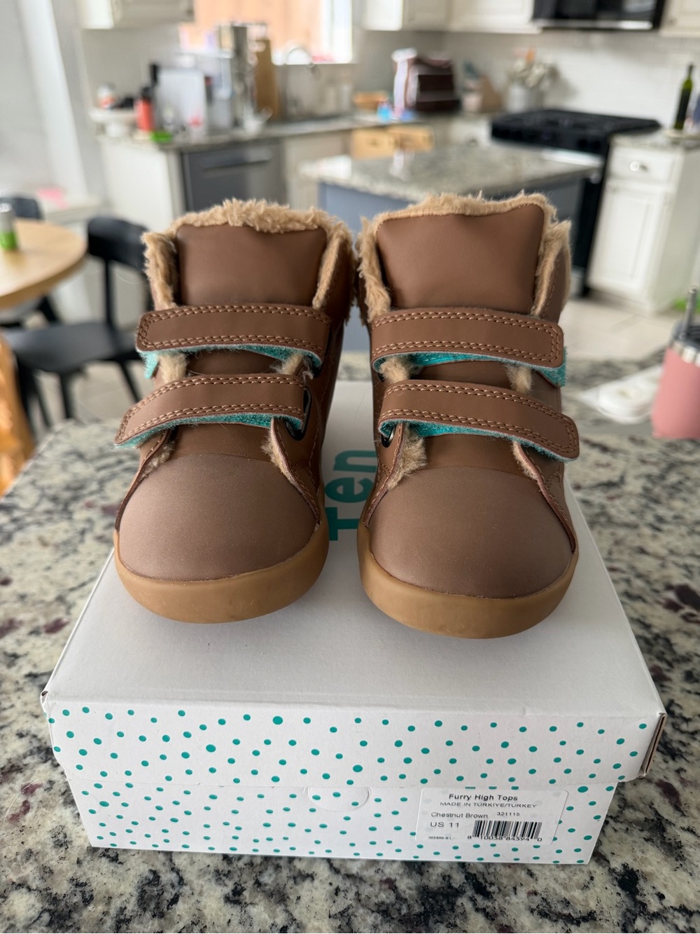 Ten Little - Brown Furry High-Top Sneakers - Cozy Lined Velcro